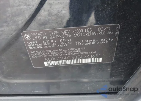 2011 BMW X5 xDrive35I/xDrive35I Premium/xDrive35I Sport Activity z USA, uszkodzony, nr VIN 5UXZV4C58BL741651